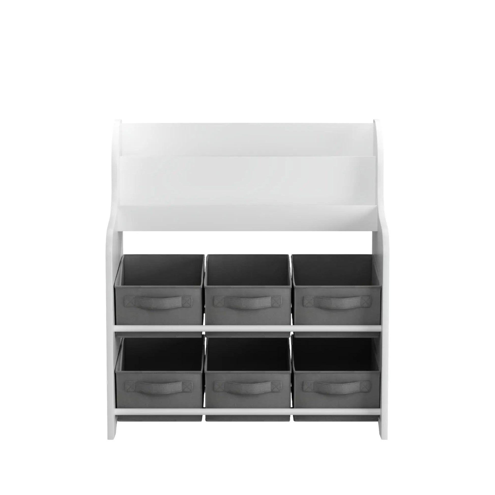 White bookshelf with 6 fabric bins, kids bookcase and toy organizer by Unique Piece Furniture on Tampa Home & Garden Store