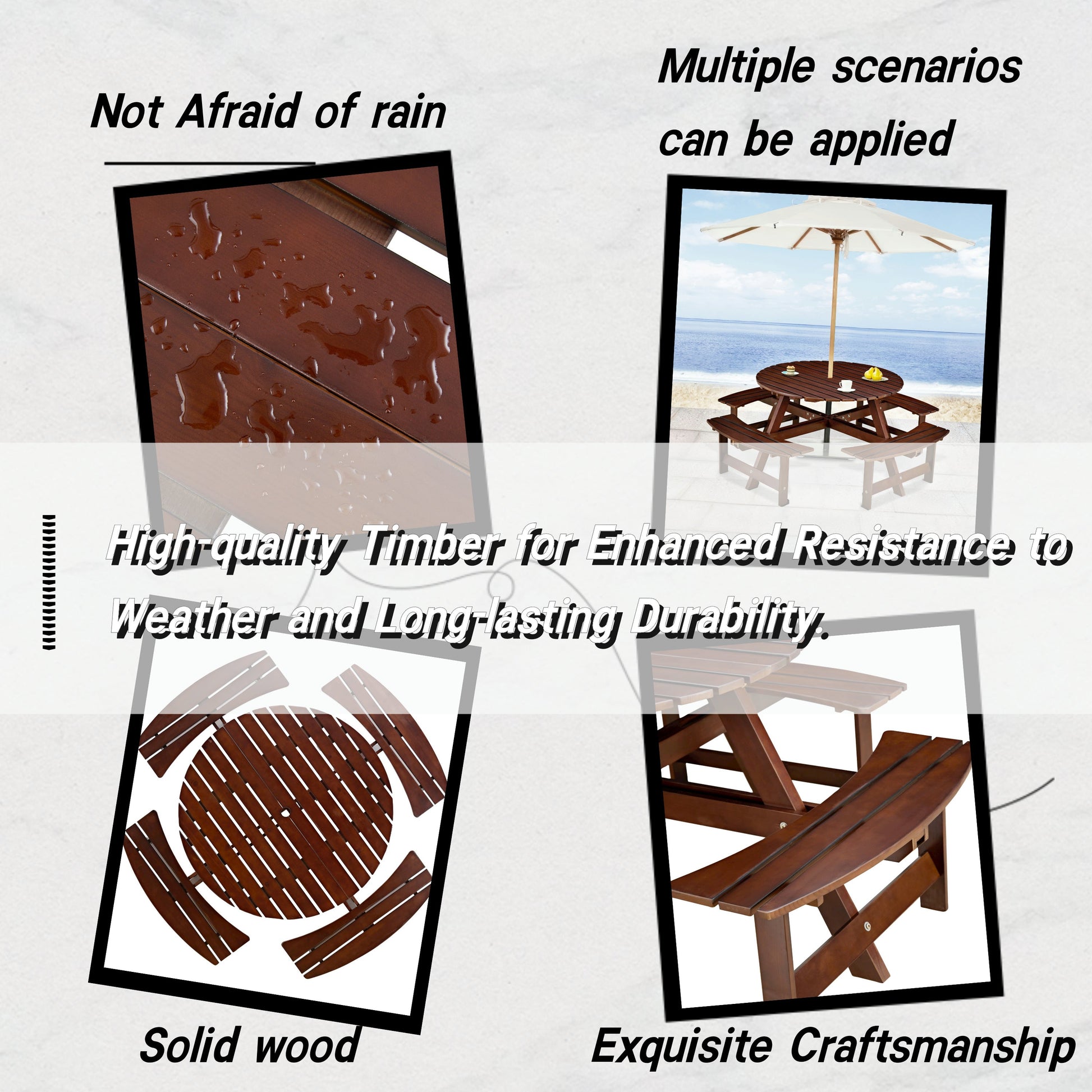 Outdoor 8-person round picnic table with built-in benches by HouseOfZazla; solid wood on Tampa Home & Garden Store