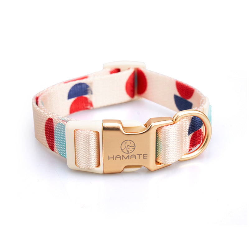 Y-shaped chest strap dog harness beige with red and blue pattern, gold buckle HAMATE on Tampa Home & Garden Store