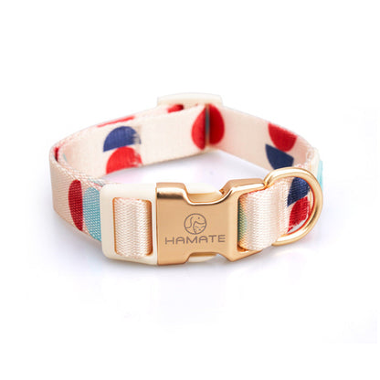 Y-shaped chest strap dog harness beige with red and blue pattern, gold buckle HAMATE on Tampa Home & Garden Store