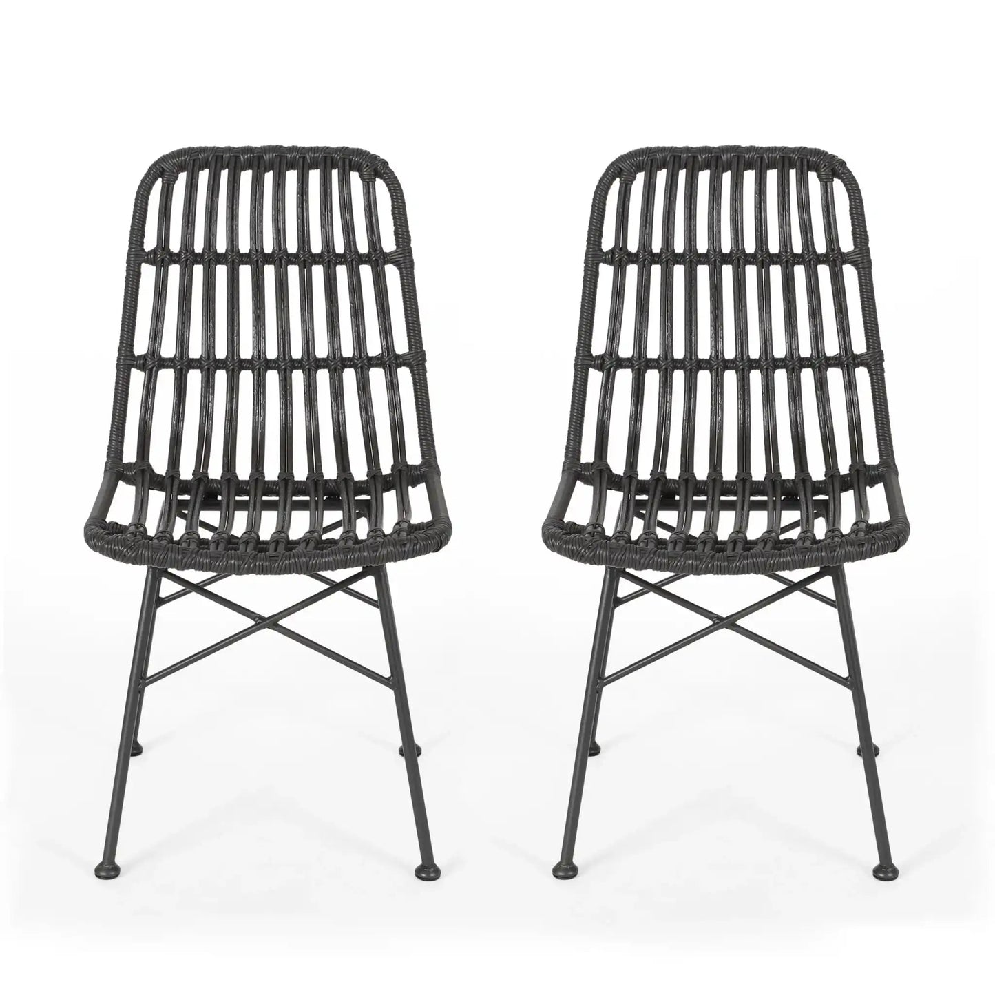 Sawtelle Outdoor Dining Chair pair, black woven rattan with metal legs by HouseOfZazla on Tampa Home & Garden Store