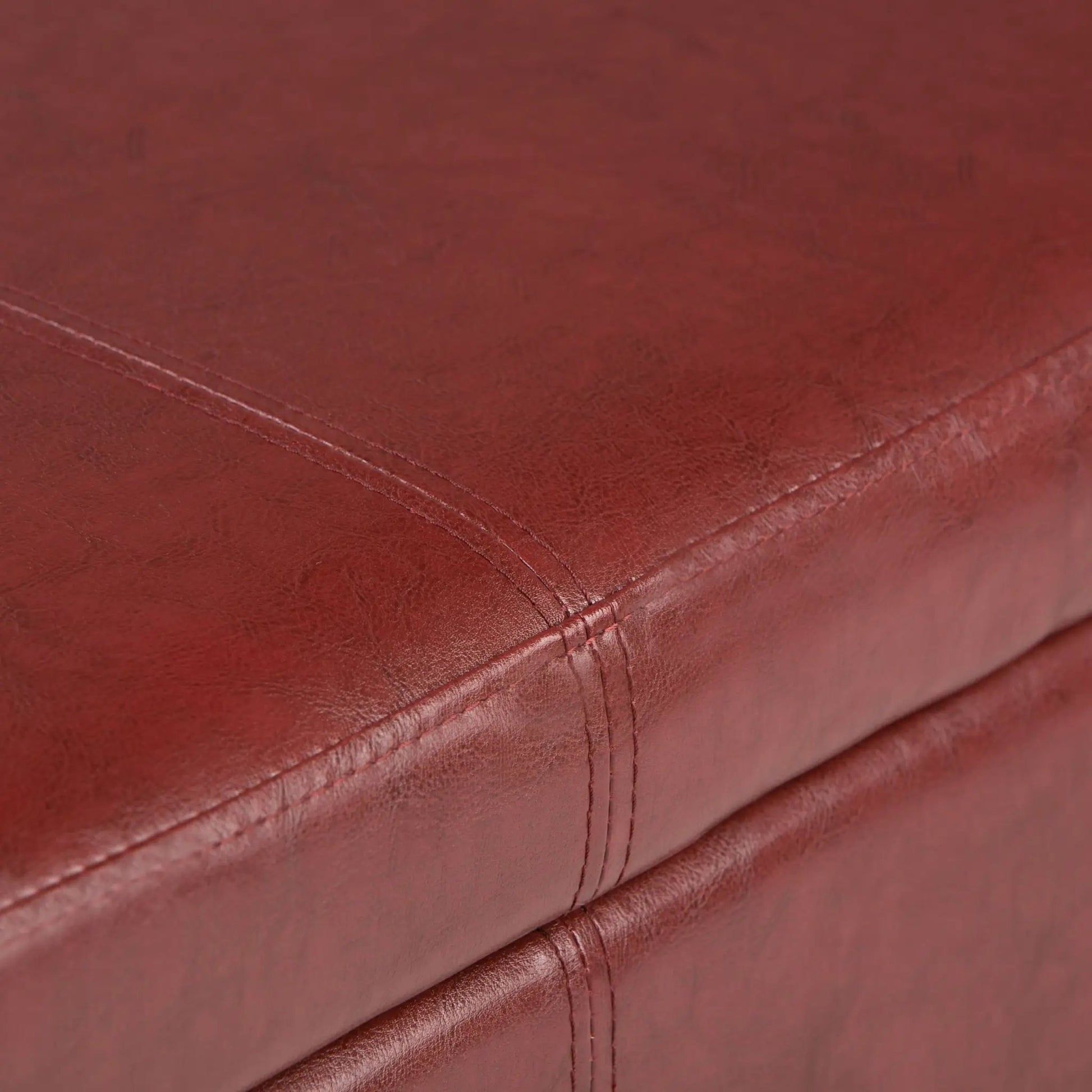 Avalon Multifunctional Storage Ottoman Bench red leather upholstery with visible stitching on Tampa Home & Garden Store