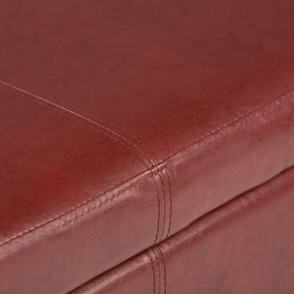 Avalon Multifunctional Storage Ottoman Bench red leather upholstery with visible stitching on Tampa Home & Garden Store