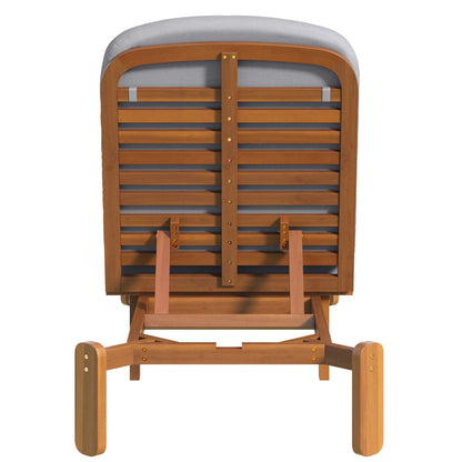 Outdoor Chaise Lounge with Adjustable Backrest, wooden slat frame and gray cushion, sunlounger on Tampa Home & Garden Store