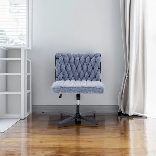 Armless blue tufted office chair with fabric upholstery and a black five-point base, height-adjustable, no wheels on Tampa Home & Garden Store