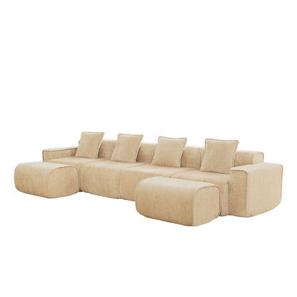 Streamlined 4-seat U-shaped modular sofa in beige plush fabric with rounded arms on Tampa Home & Garden Store