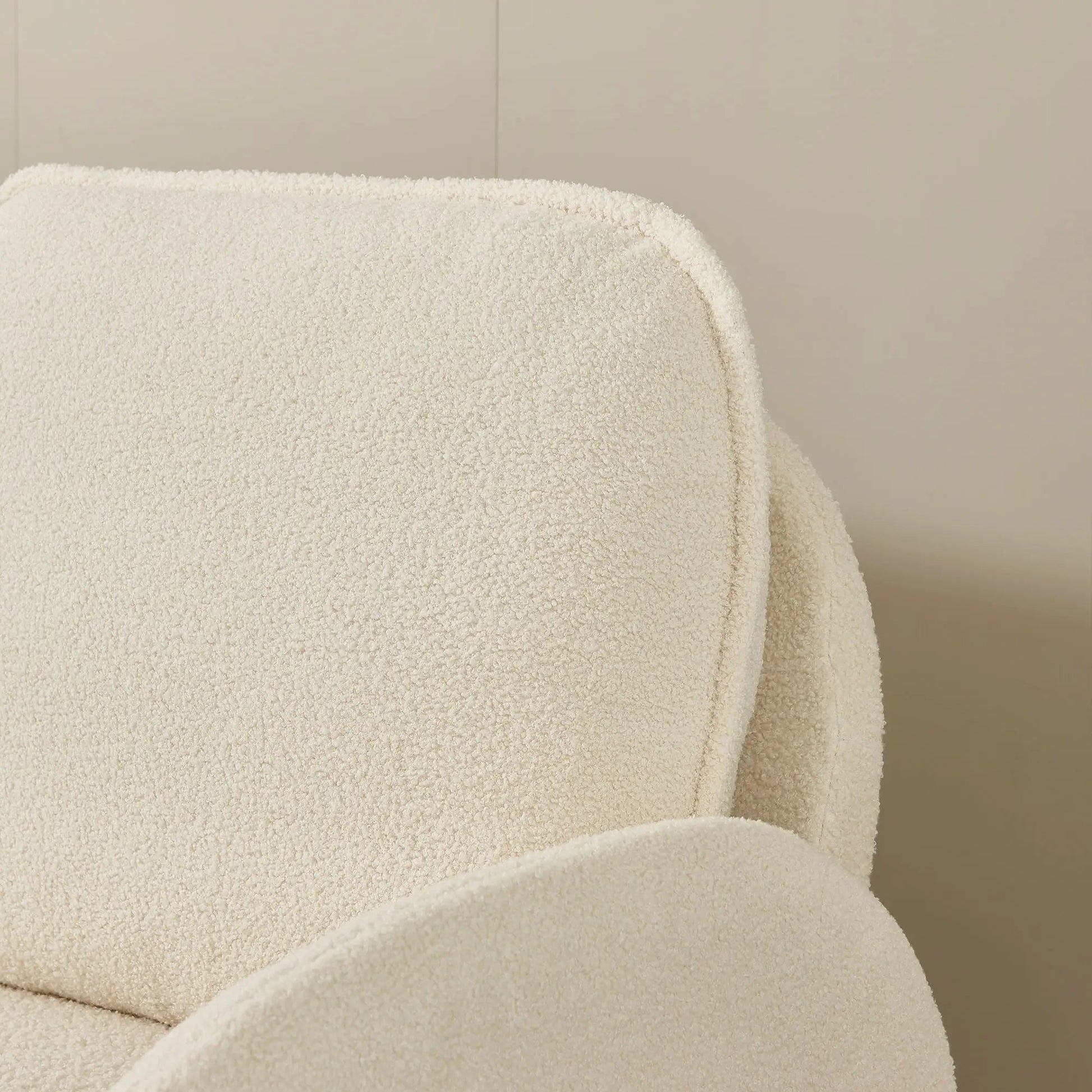Loveseat sofa in cream Sherpa fabric upholstery with plush textured surface on Tampa Home & Garden Store