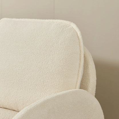 Loveseat sofa in cream Sherpa fabric upholstery with plush textured surface on Tampa Home & Garden Store