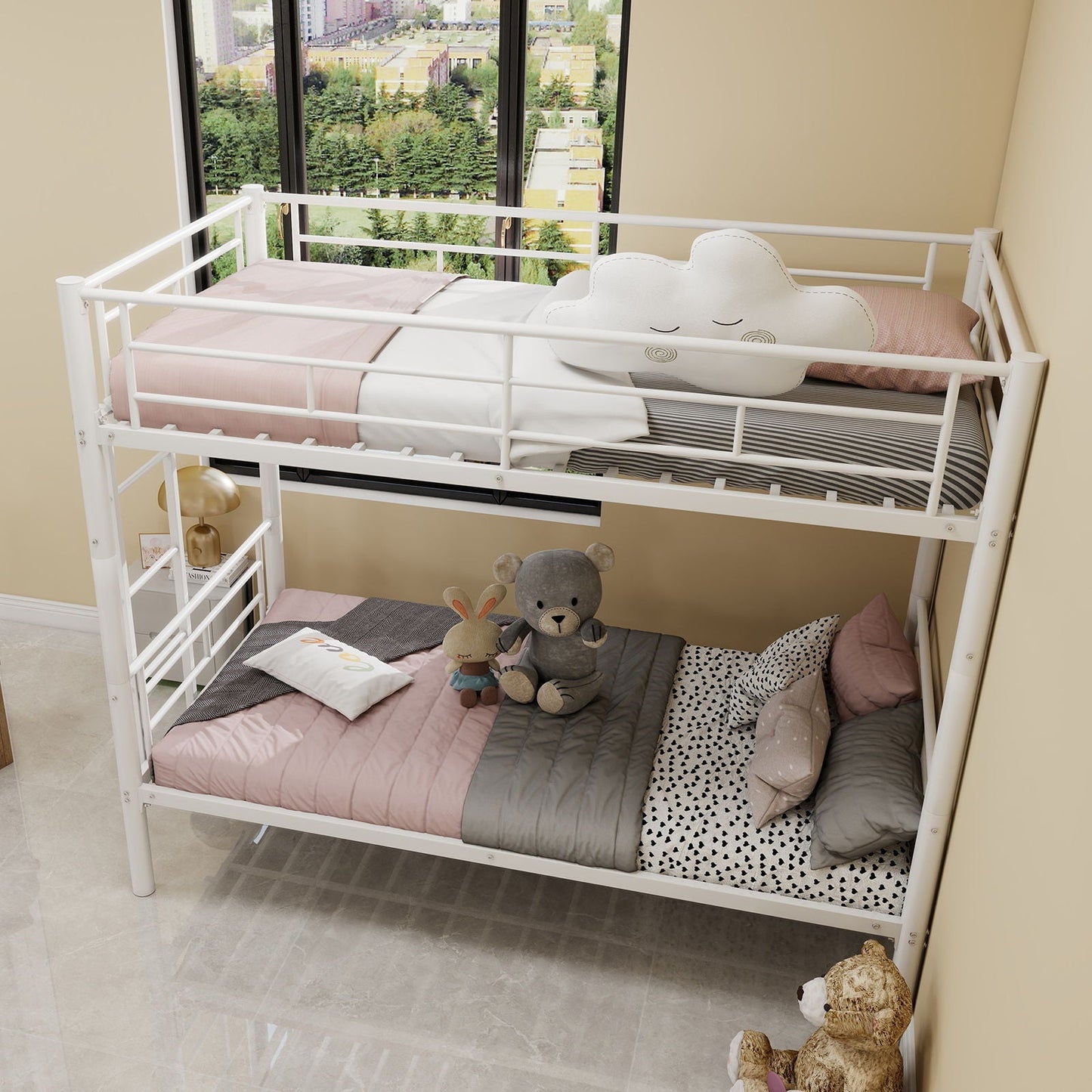 Metal Convertible Bunk Bed Frame with Guardrail