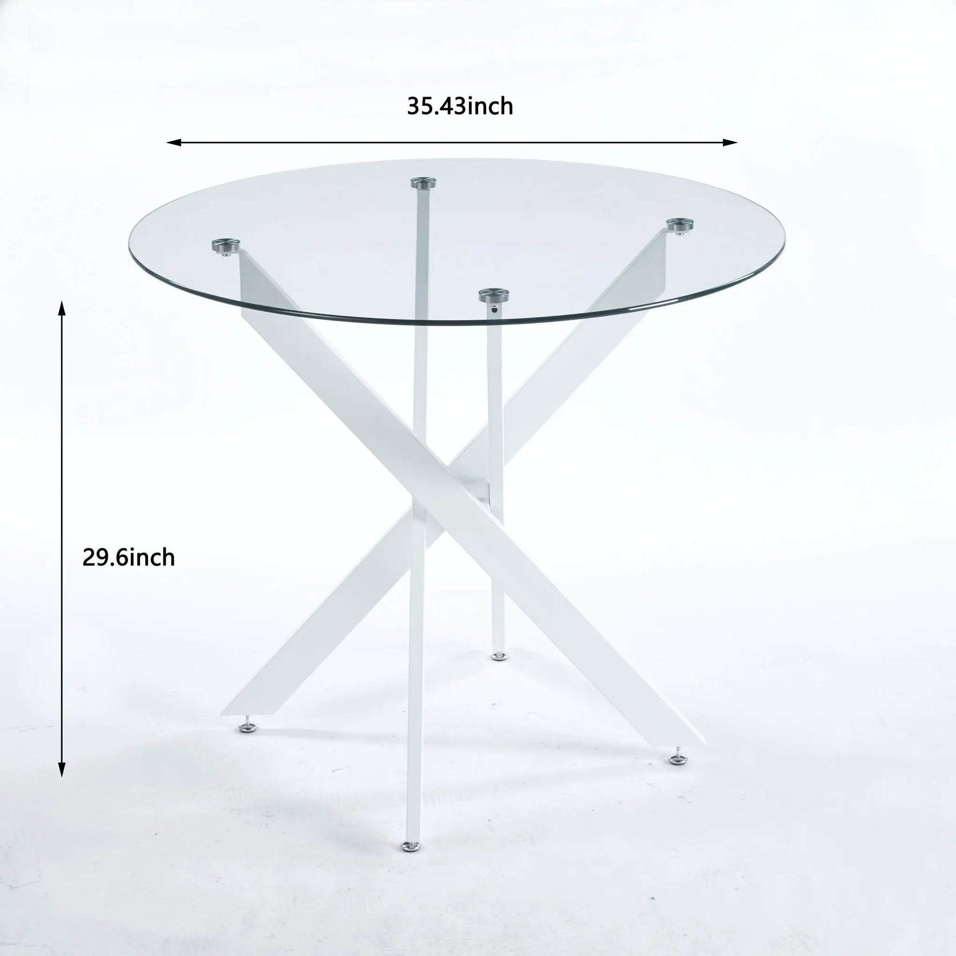 Dining table round glass top with cross metal legs white finish by Unique Piece Furniture on Tampa Home & Garden Store