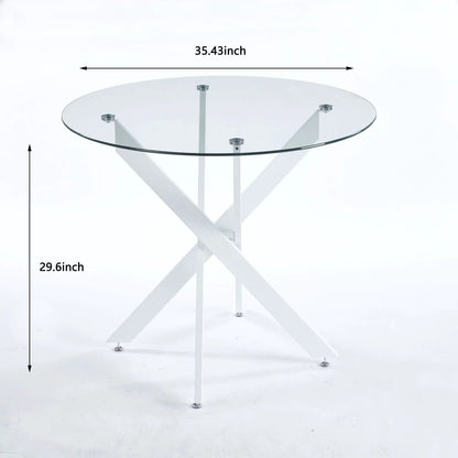 Dining table round glass top with cross metal legs white finish by Unique Piece Furniture on Tampa Home & Garden Store
