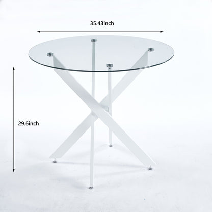 Modern Glass Dining Table with Metal Cross Legs