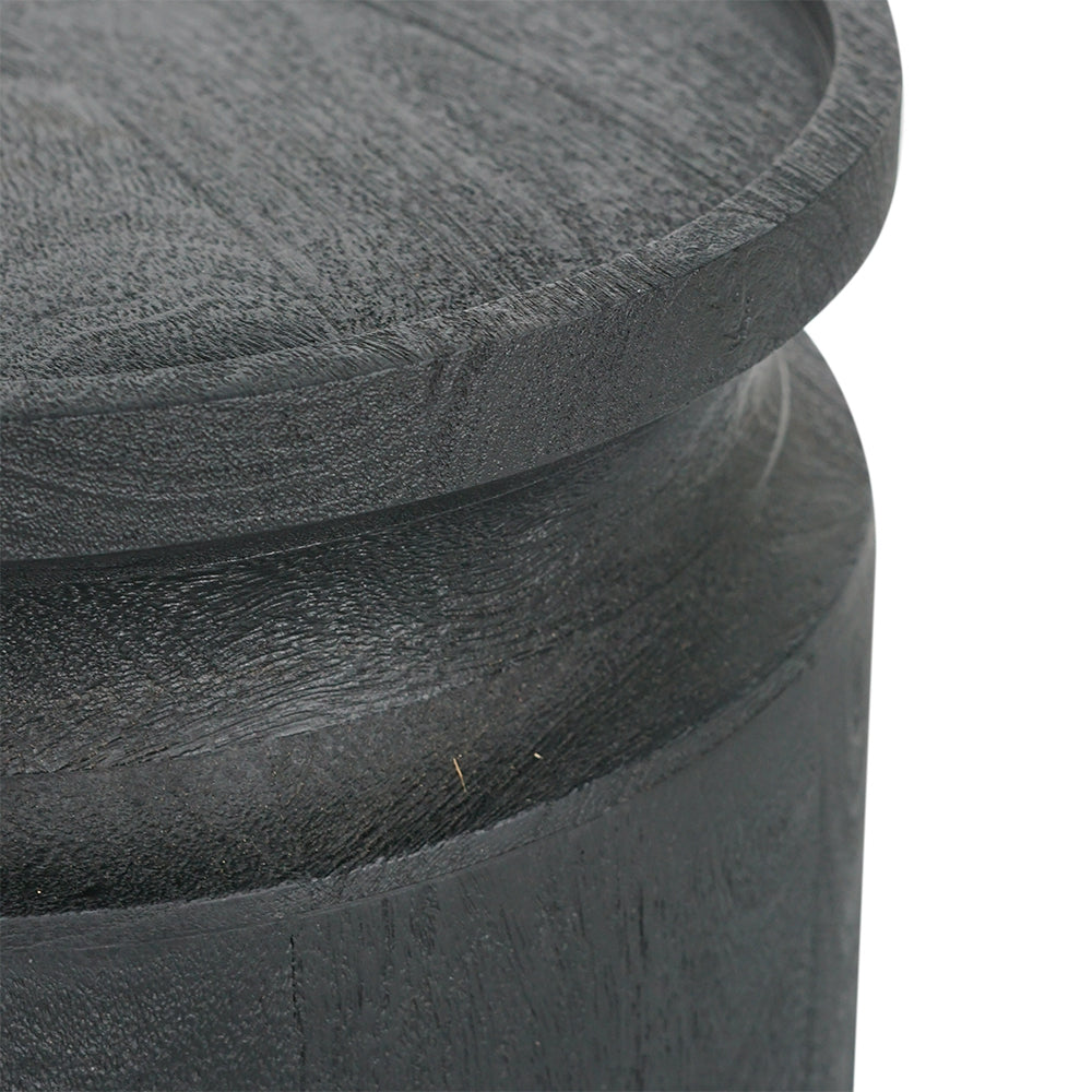 Black wooden cylinder side table with rounded edge by HouseOfZazla on Tampa Home & Garden Store