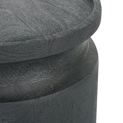 Black wooden cylinder side table with rounded edge by HouseOfZazla on Tampa Home & Garden Store
