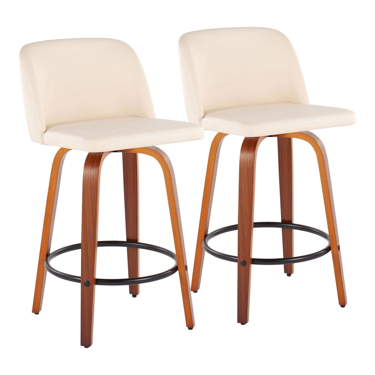 Toriano counter stools, cream upholstery, curved wood legs, set of 2 on Tampa Home & Garden Store
