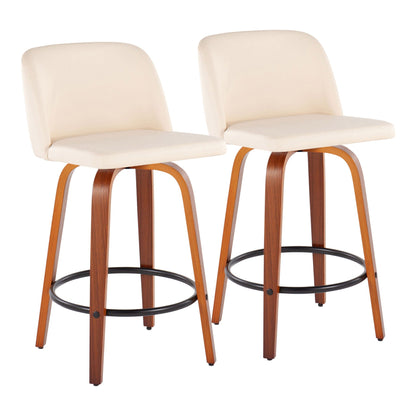 Toriano counter stools, cream upholstery, curved wood legs, set of 2 on Tampa Home & Garden Store