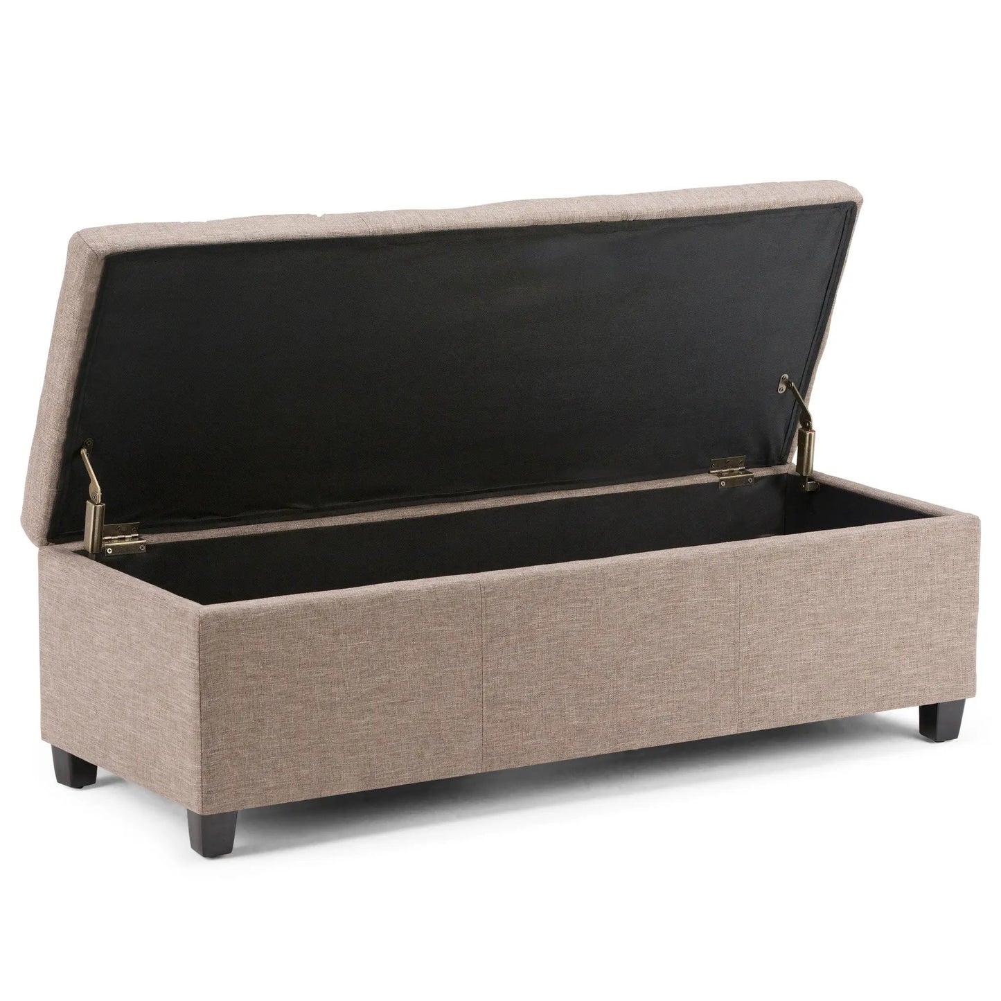 Avalon storage ottoman bench beige fabric with black interior and hinges Unique Piece on Tampa Home & Garden Store
