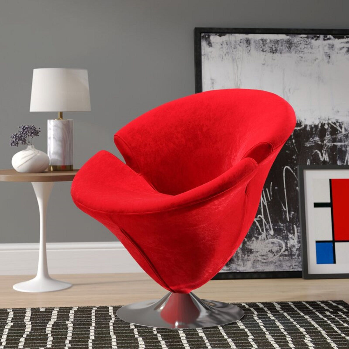 Tulip Swivel Lounge Chair red with 360-degree rotation by HouseOfZazla on Tampa Home & Garden Store