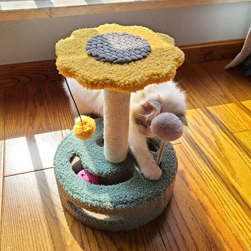 Cat scratch tree with yellow top, sisal post, pom pom toy Sell My Stuff on Tampa Home & Garden Store on Tampa Home & Garden Store