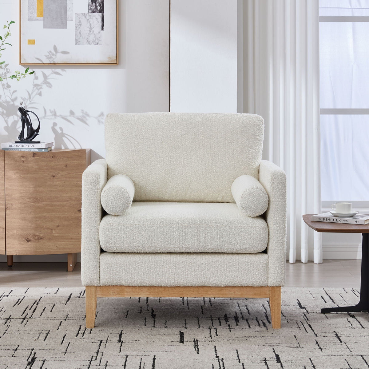Wide Modern Performance Accent Chair with natural legs in cream boucle fabric HouseOfZazla on Tampa Home & Garden Store