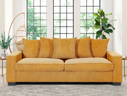 Luxe 3-seater sofa in mustard corduroy with five matching toss pillows, stationary, Unique Piece Furniture on Tampa Home & Garden Store