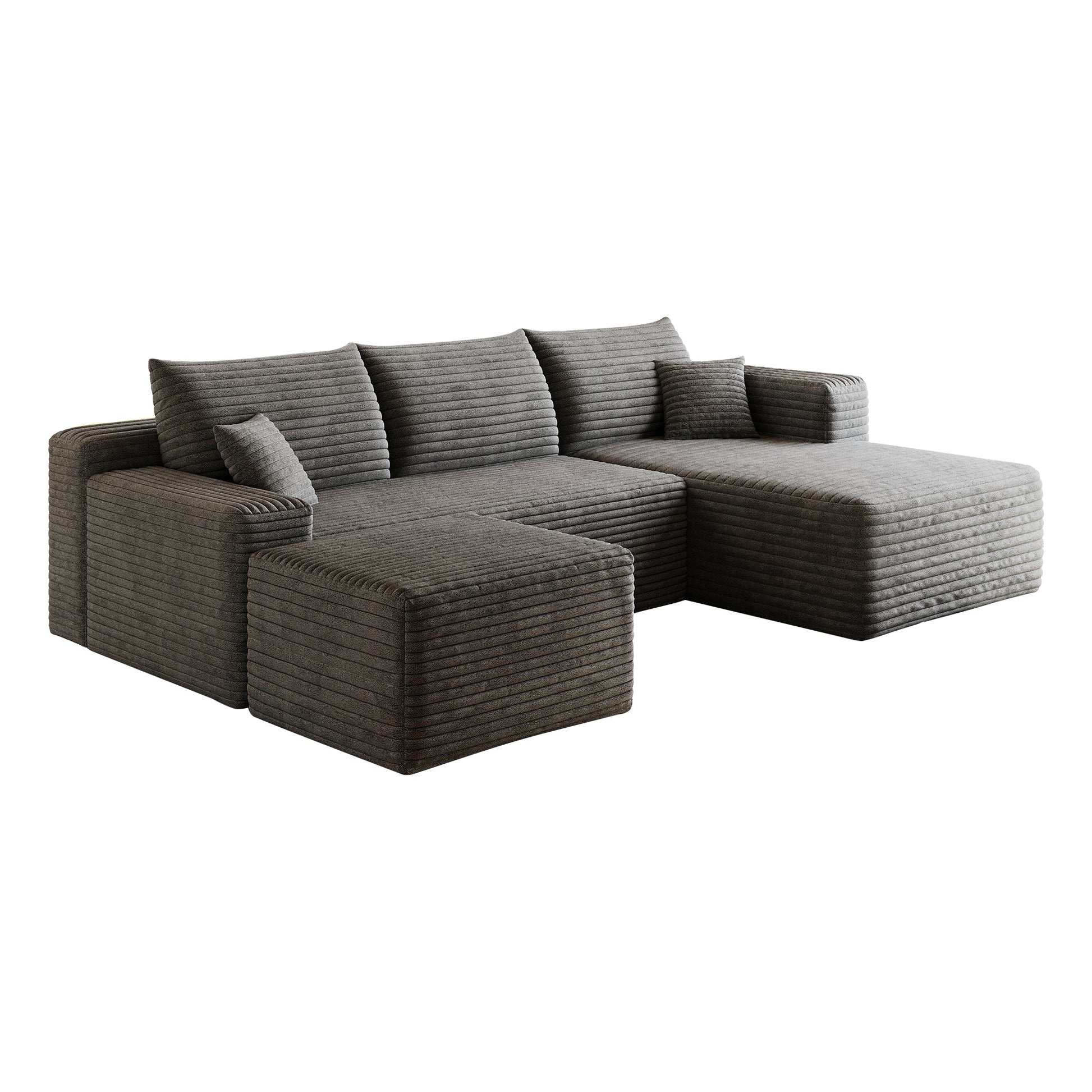 95 inch Cloud Sectional Sofa with Ottoman in gray ribbed fabric on Tampa Home & Garden Store
