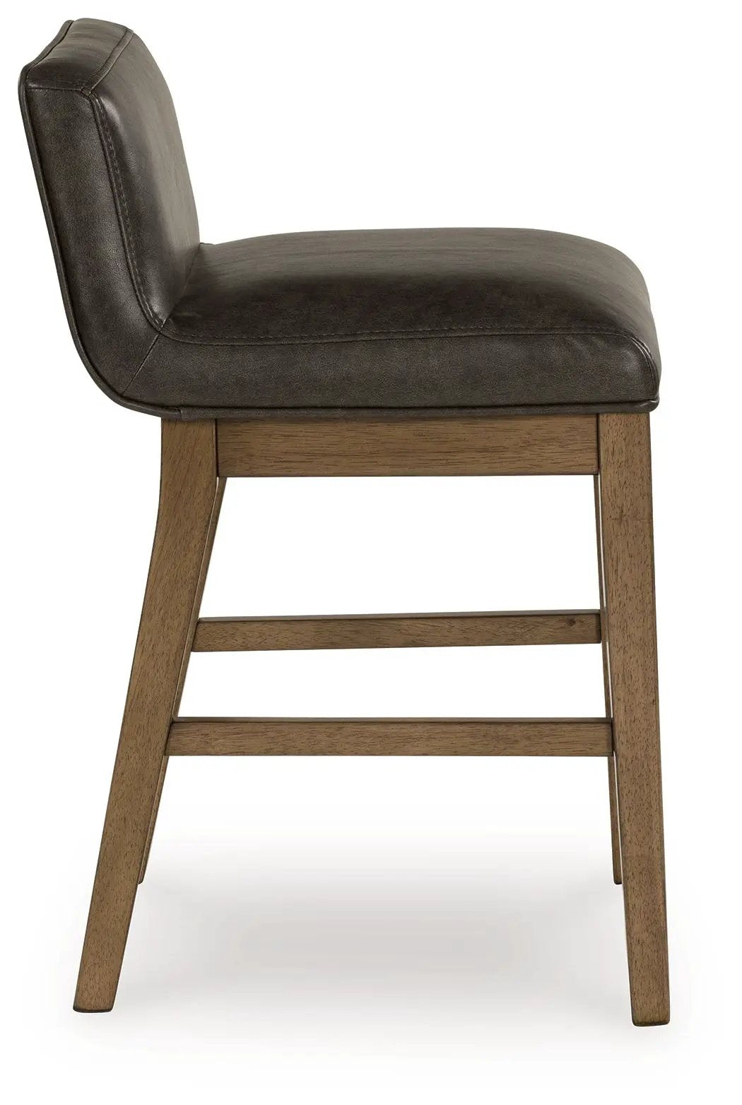 Cabalynn Upholstered Barstool Set of 2; two-tone brown leatherette seat with solid wood legs on Tampa Home & Garden Store