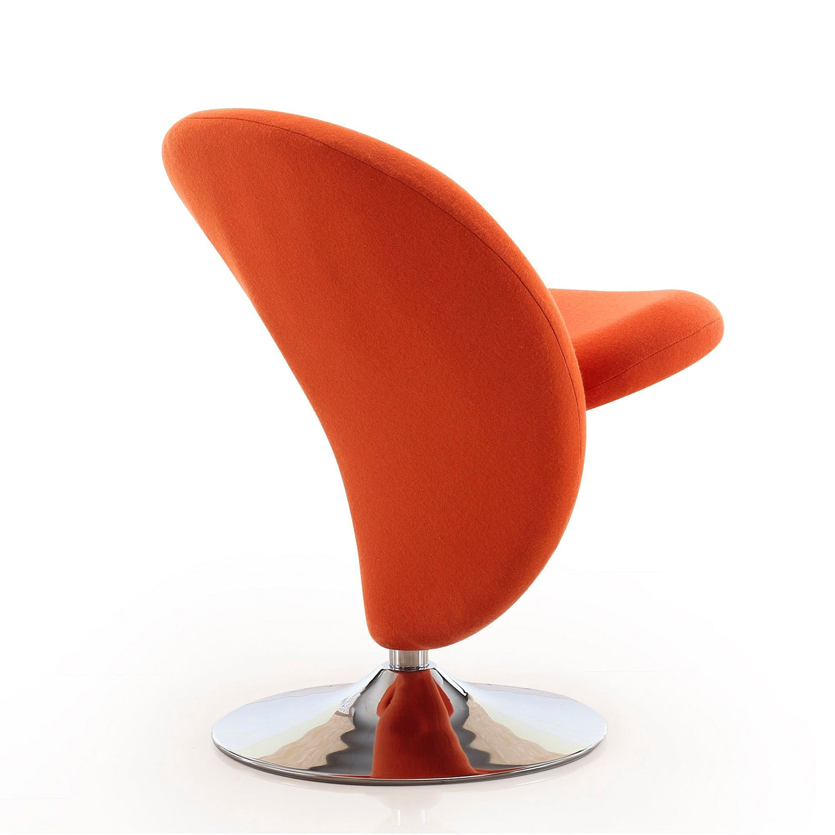 Orange wool blend swivel lounge chair with chrome pedestal base on Tampa Home & Garden Store