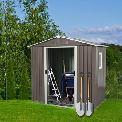 Metal Shed With A Sliding Door And Glass Window