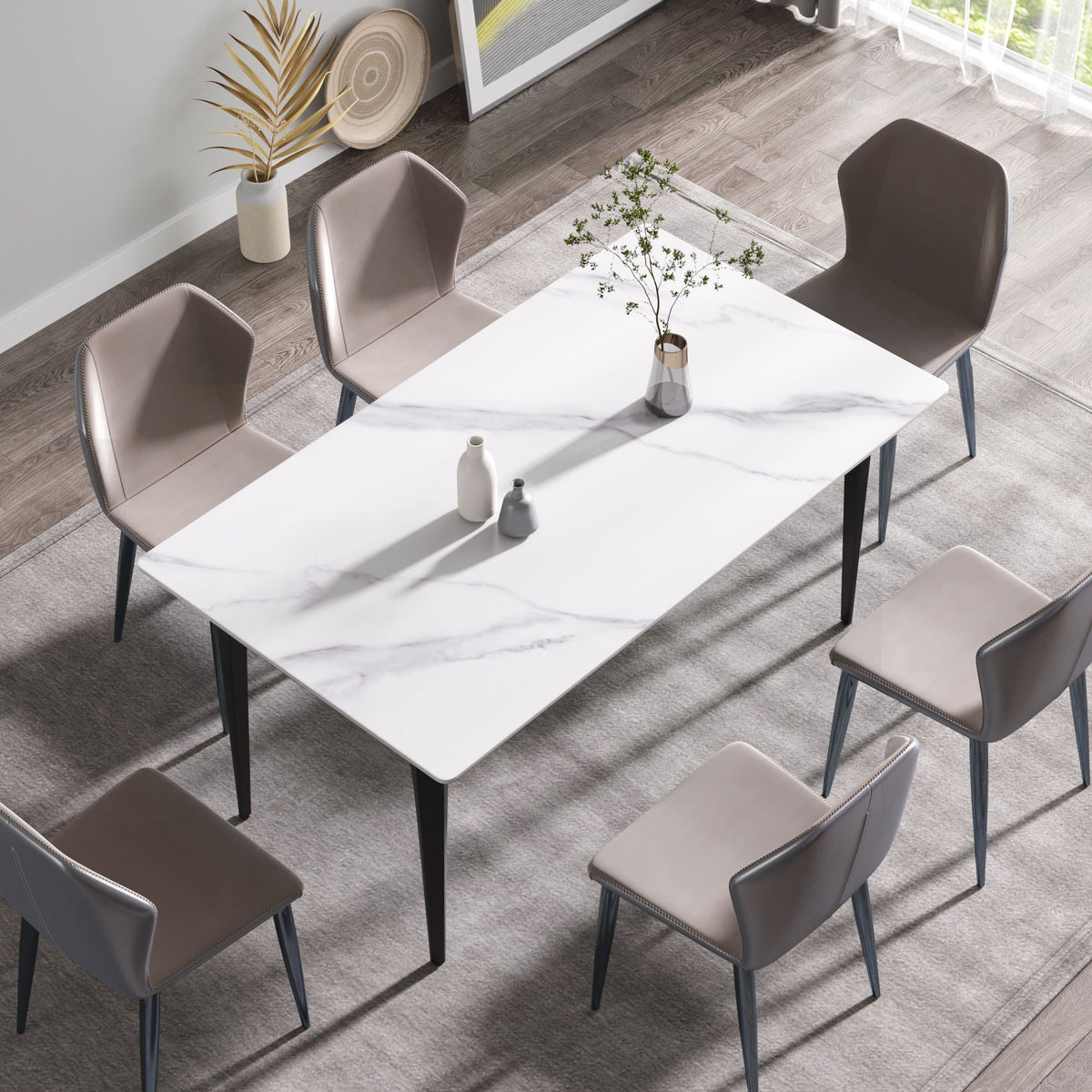 Modern artificial stone dining table by HouseOfZazla with white marble top and black metal legs on Tampa Home & Garden Store
