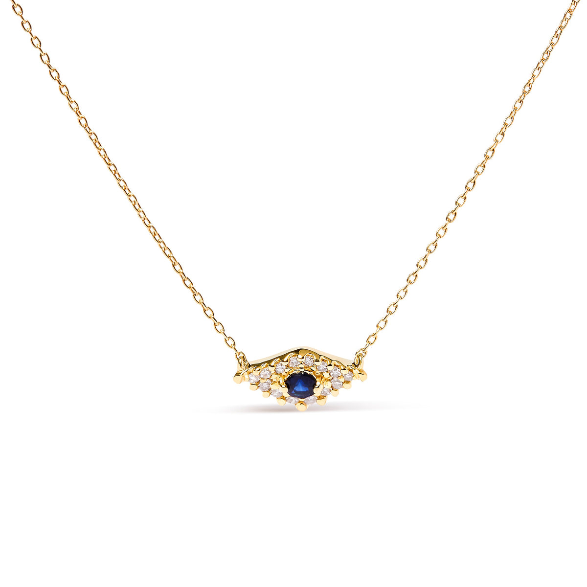 10K gold evil eye pendant necklace with blue sapphire center and diamonds, 18-inch chain on Tampa Home & Garden Store