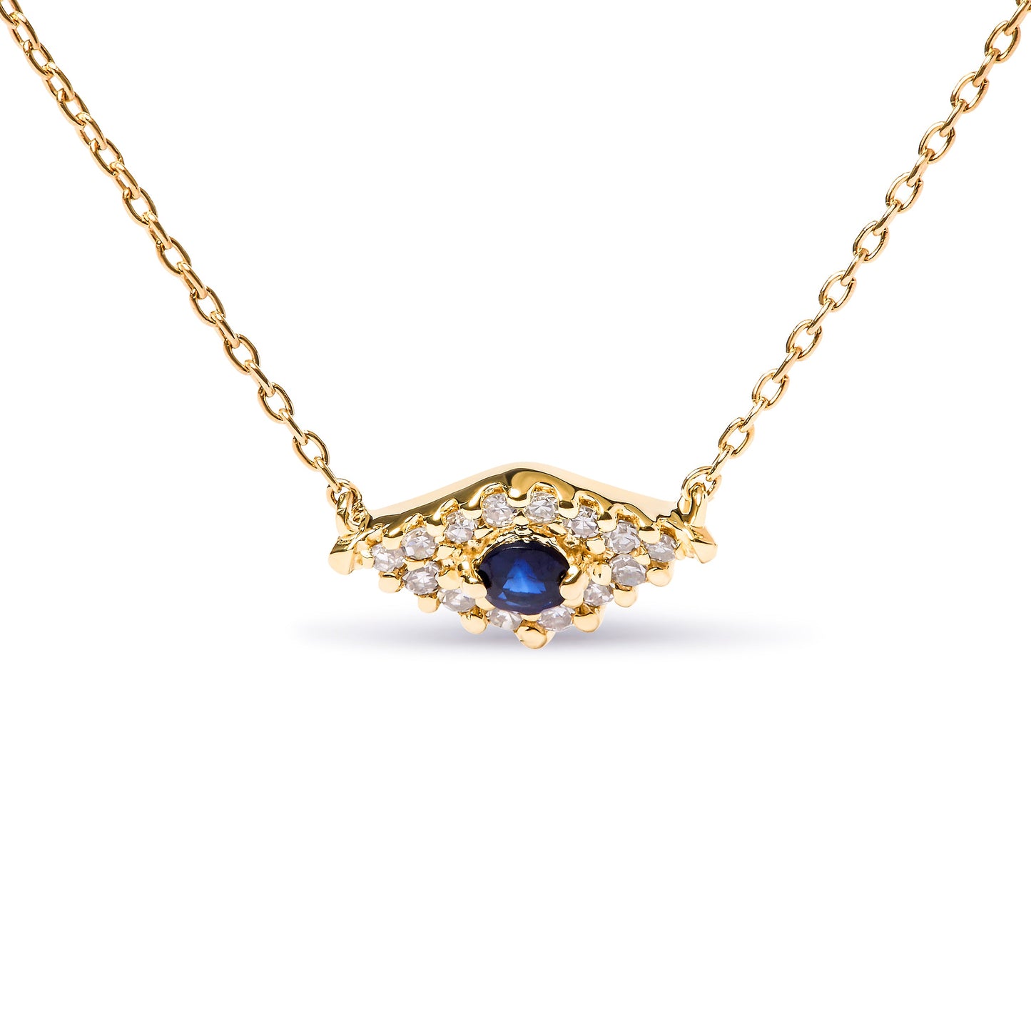 10K yellow gold evil eye pendant with blue sapphire and diamond accents on an 18in chain on Tampa Home & Garden Store