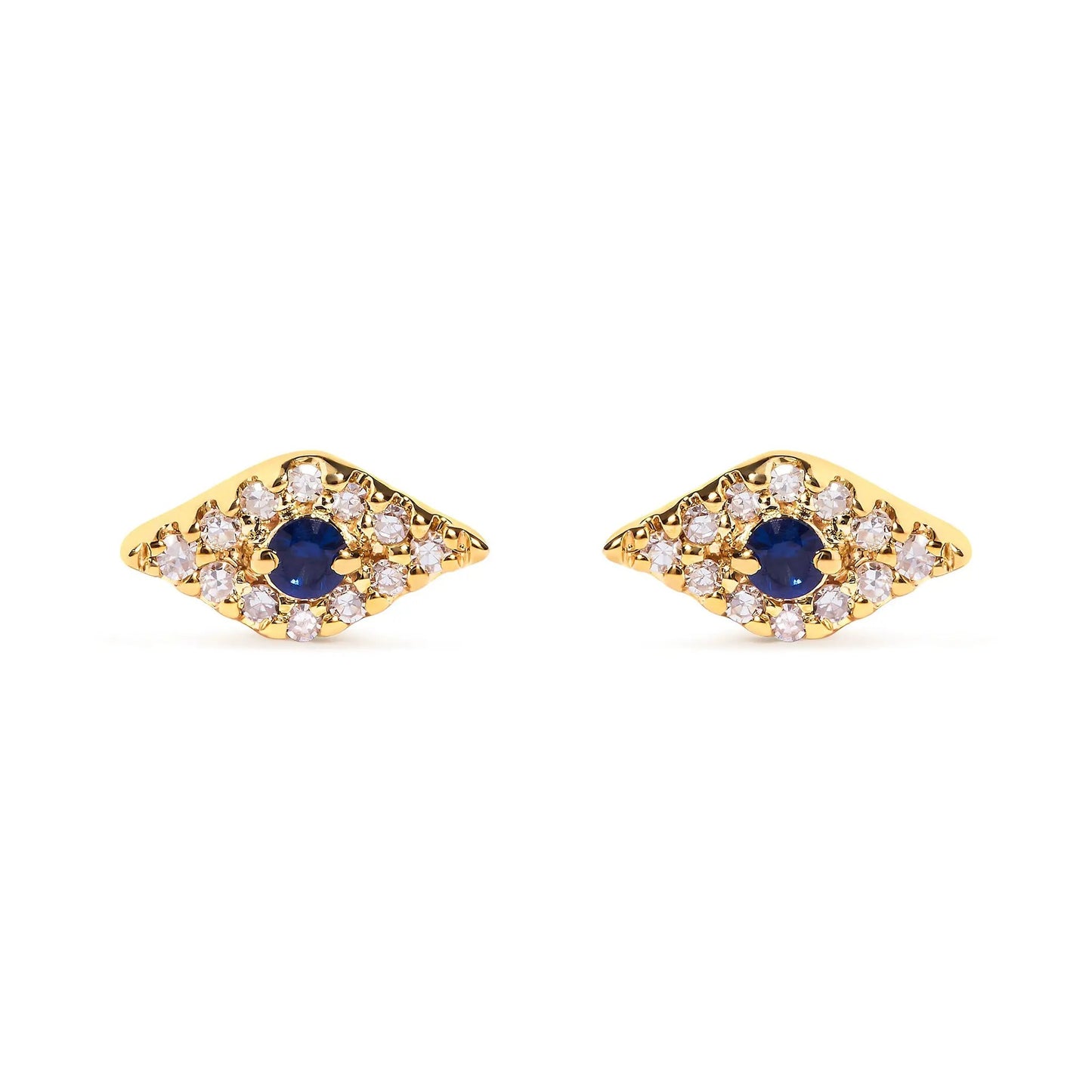 10K yellow gold evil eye stud earrings with blue sapphire center and diamond accents, pair on Tampa Home & Garden Store