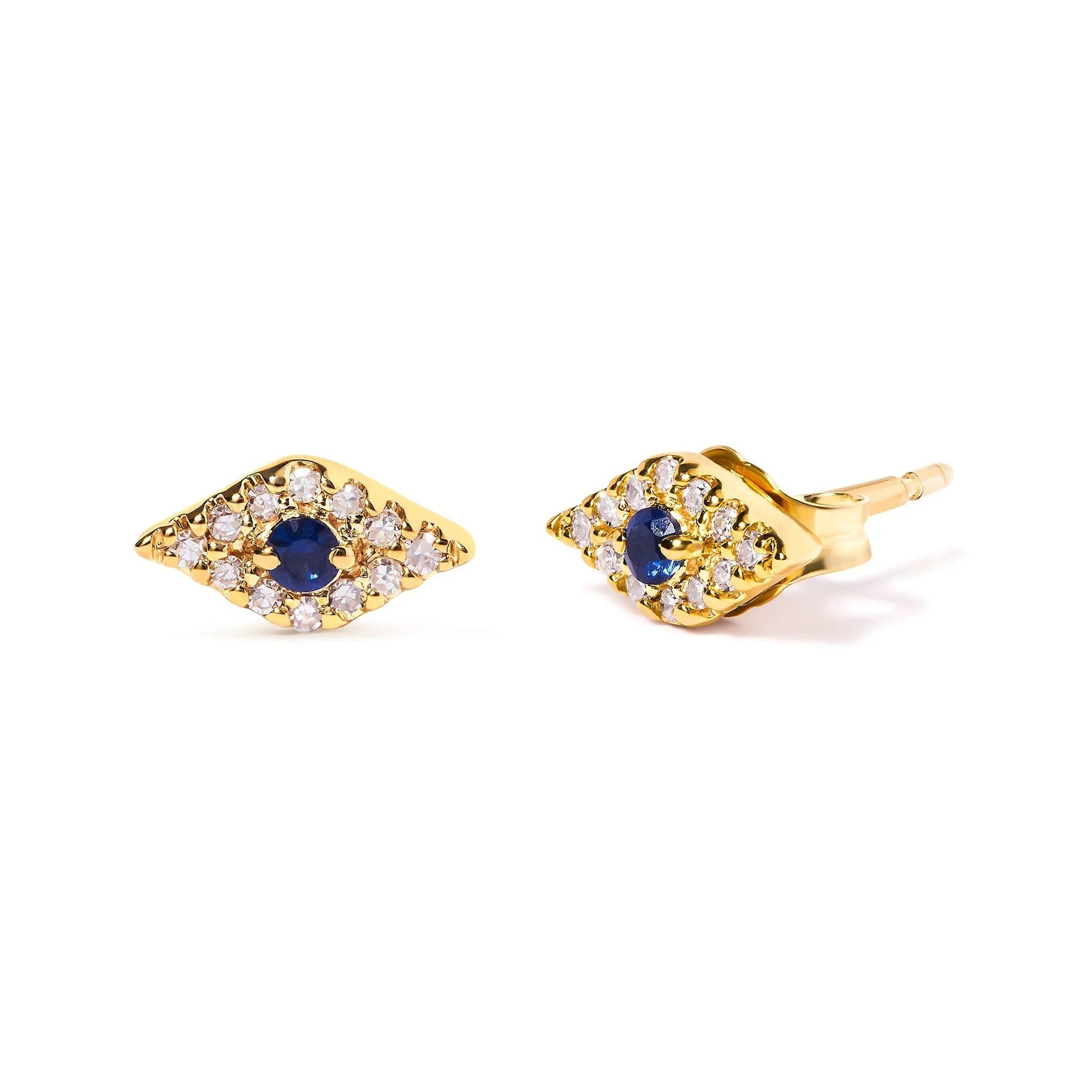 Earrings (pair): 10K yellow gold evil eye stud with blue sapphire center and diamond halo by Bids.com on Tampa Home & Garden Store