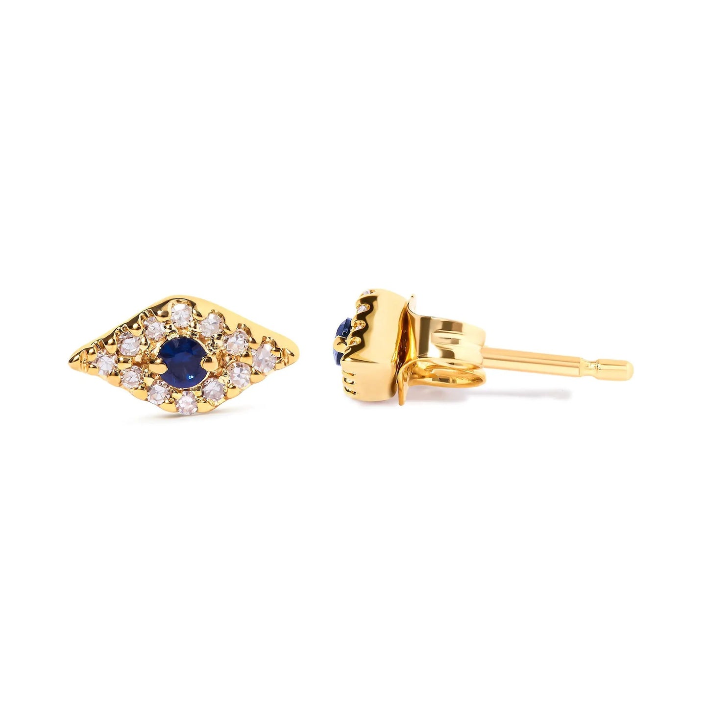 Earrings Bids.com, 10K yellow gold evil eye sapphire diamond-accent stud, blue center pair on Tampa Home & Garden Store