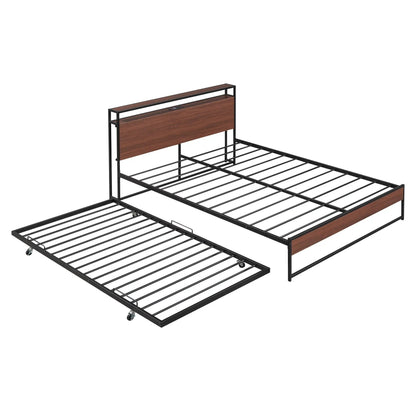 Platform Bed Frame With Trundle and USB Ports