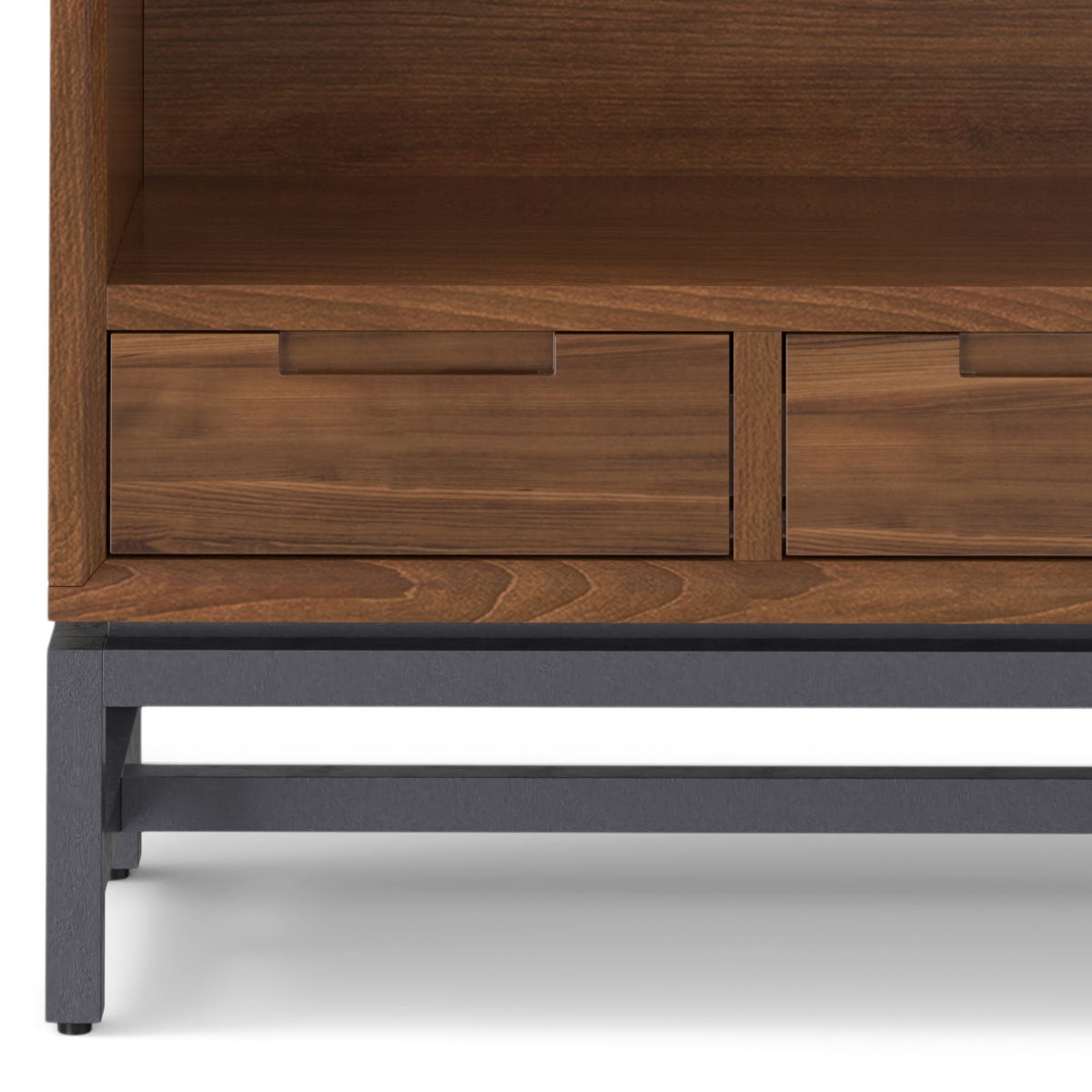 Handcrafted Mid Century Bookcase by HouseOfZazla with warm wood grain and metal base on Tampa Home & Garden Store
