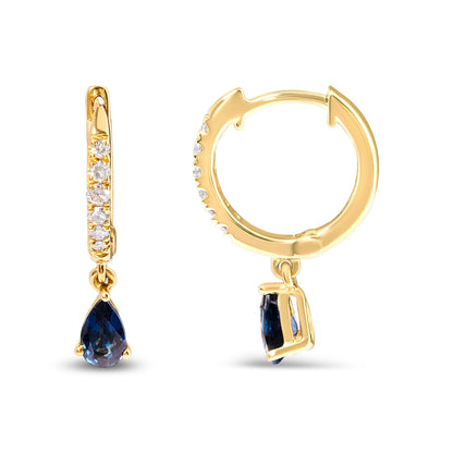 10K yellow gold hoop earrings with 1/10 ct diamond accents and pear blue sapphire drops, 2 pcs on Tampa Home & Garden Store