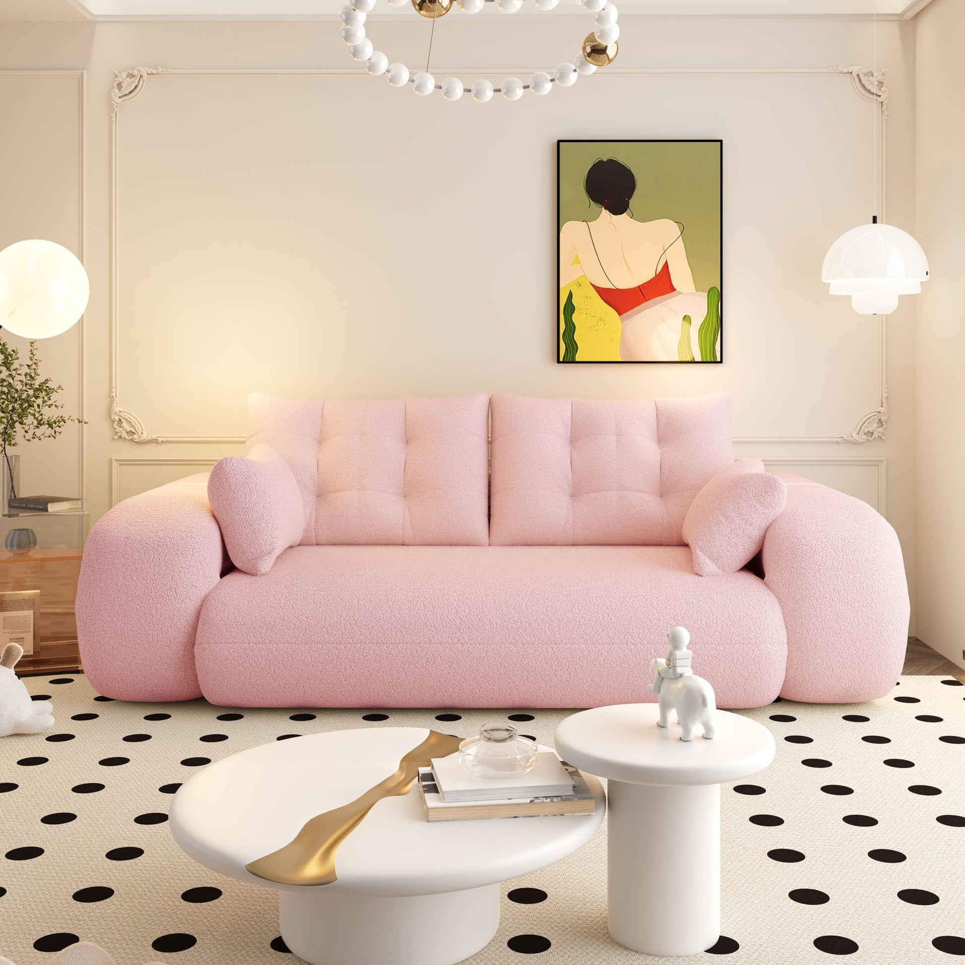 3-in-1 foldable floor sofa bed by HouseOfZazla in soft pink boucle for living room on Tampa Home & Garden Store