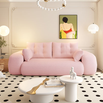 3-in-1 foldable floor sofa bed by HouseOfZazla in soft pink boucle for living room on Tampa Home & Garden Store