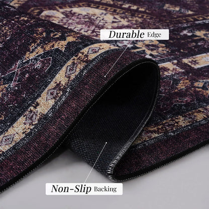 Maval Washable Area Rug 5 by 8 Black Burgundy