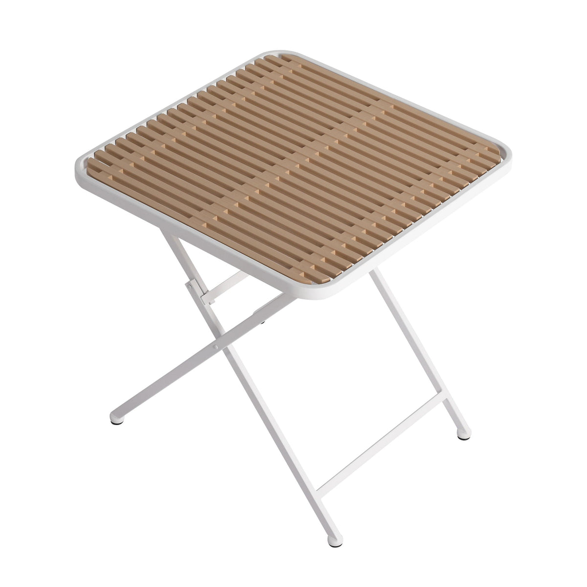 HouseOfZazla folding outdoor table with tan wood slats and white frame on Tampa Home & Garden Store