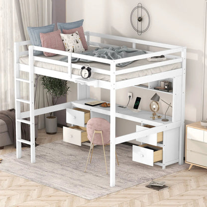 Loft Bed With Desk and Storage Charging Station
