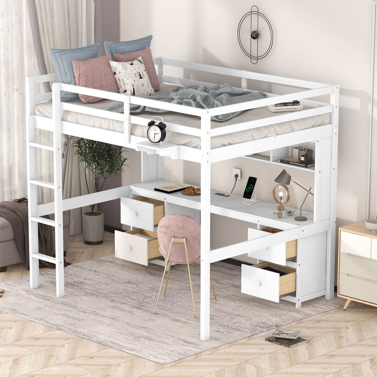 White loft bed with desk and built-in storage by HouseOfZazla on Tampa Home & Garden Store