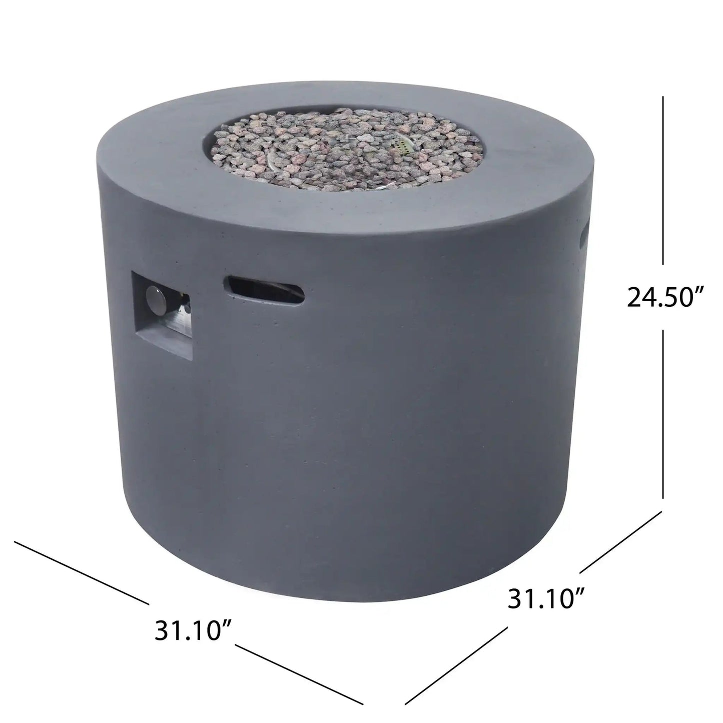 Round gray iron fire pit with lava rocks, 40,000 BTU, HouseOfZazla outdoor fire pit on Tampa Home & Garden Store