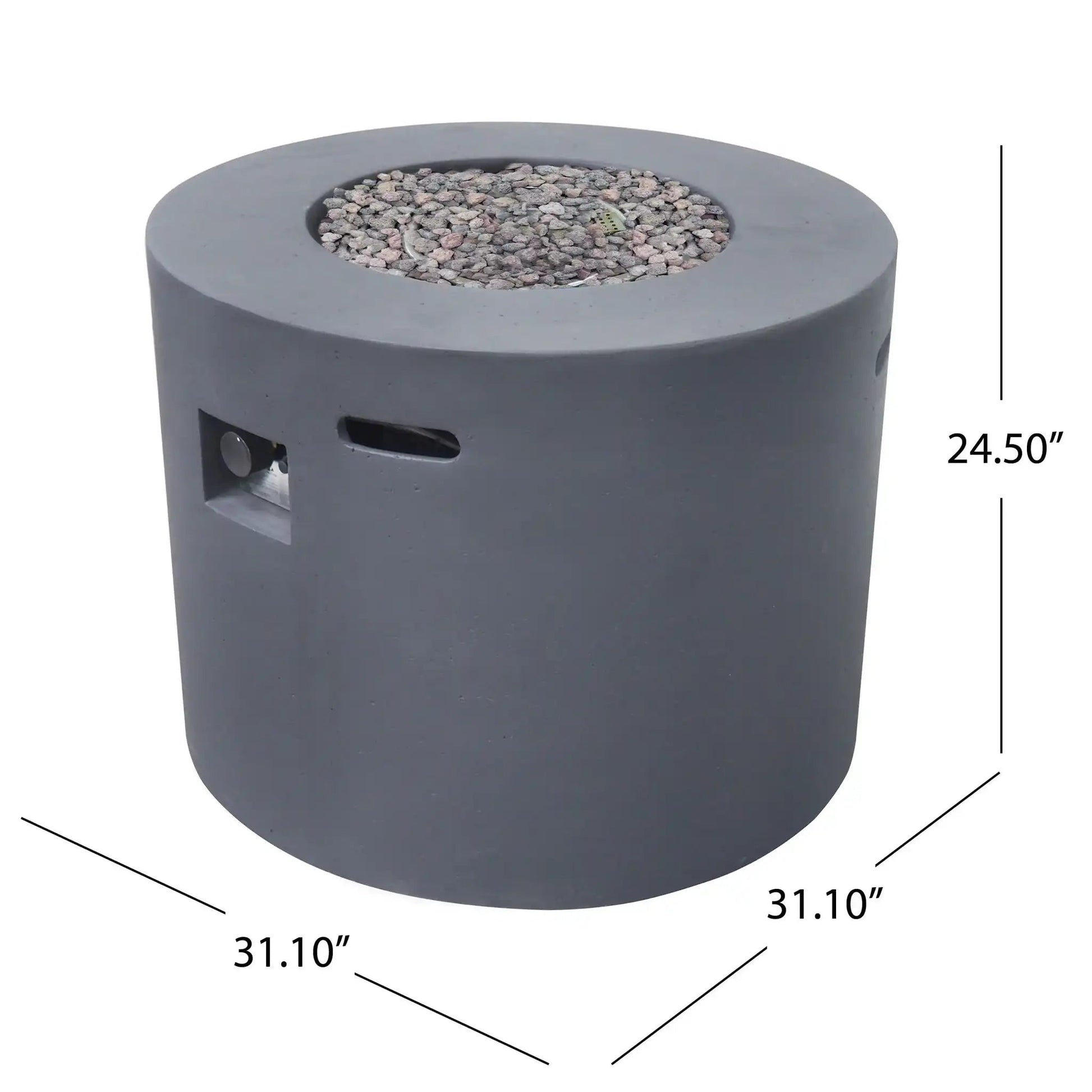 Round gray iron fire pit with lava rocks, 40,000 BTU, HouseOfZazla outdoor fire pit on Tampa Home & Garden Store