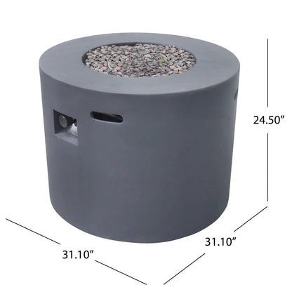 Round gray iron fire pit with lava rocks, 40,000 BTU, HouseOfZazla outdoor fire pit on Tampa Home & Garden Store