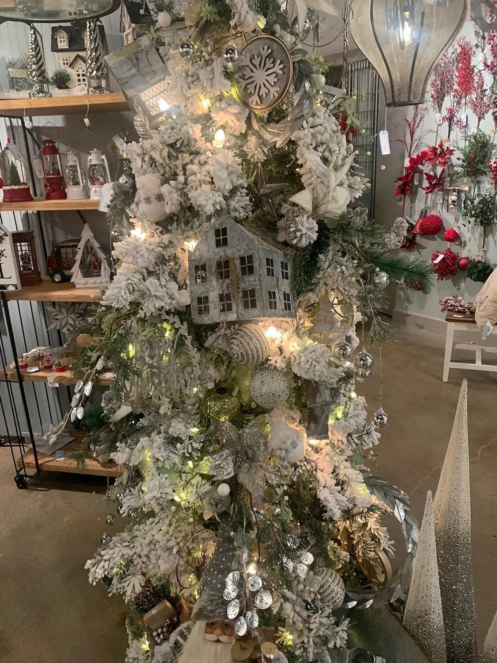 Christmas ball ornaments set of 12 in snowy white and silver with glittery finishes on Tampa Home & Garden Store