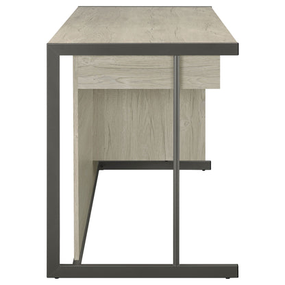 Brisley office desk with adjustable keyboard tray and 3-drawer storage in beige gray finish on Tampa Home & Garden Store