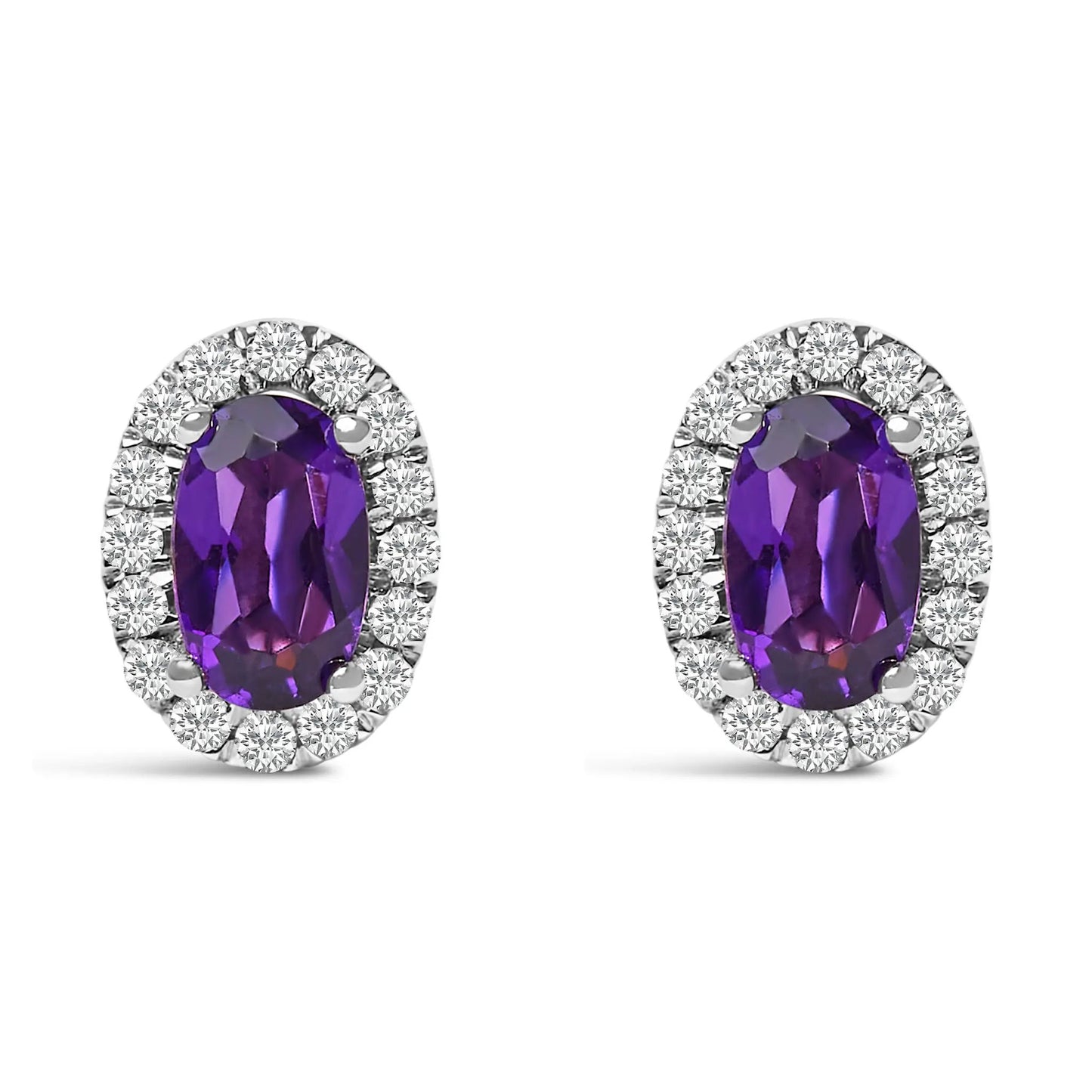 Pair of 10K white gold oval purple amethyst stud earrings with diamond halo by Bids.com on Tampa Home & Garden Store